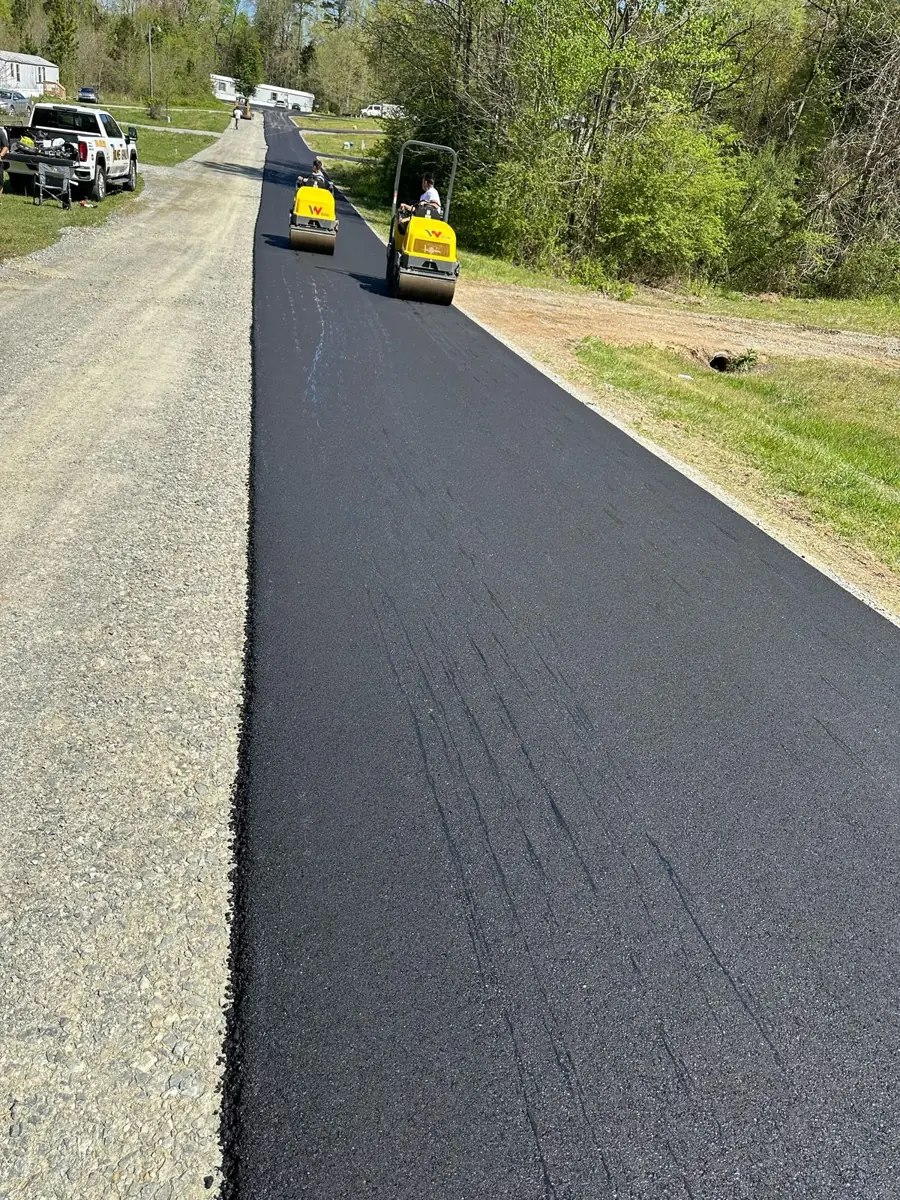 StrawHat Paving job photo – long driveway two rollers